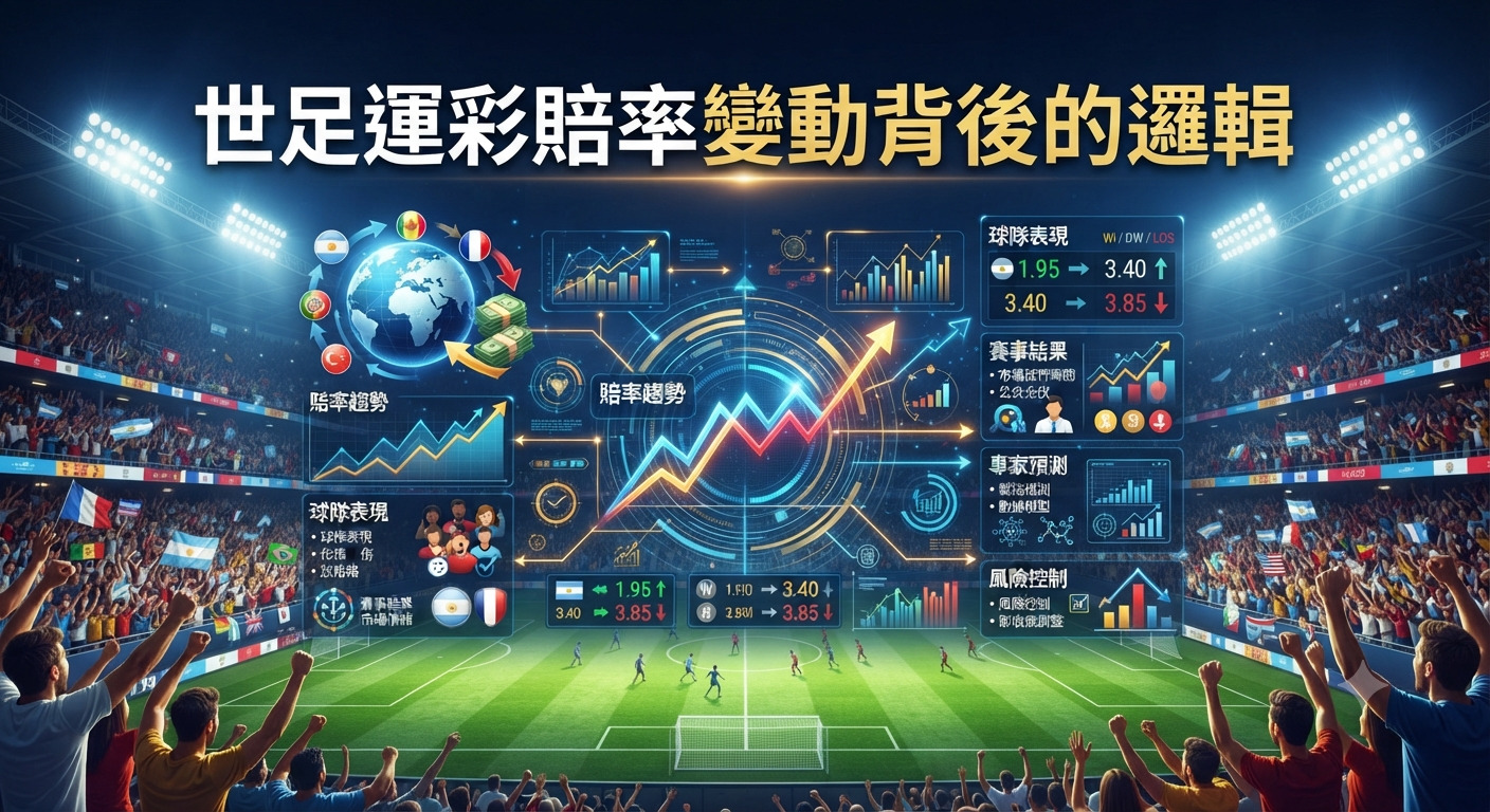 這張圖片展示了足球場上的動態數據分析,透過懸浮的圖表與數據呈現運彩賠率變動的背後邏輯。 畫面以充滿活力的賽事氛圍為背景,強調數據模型、風險控制與即時賠率對體育博弈的重要性。